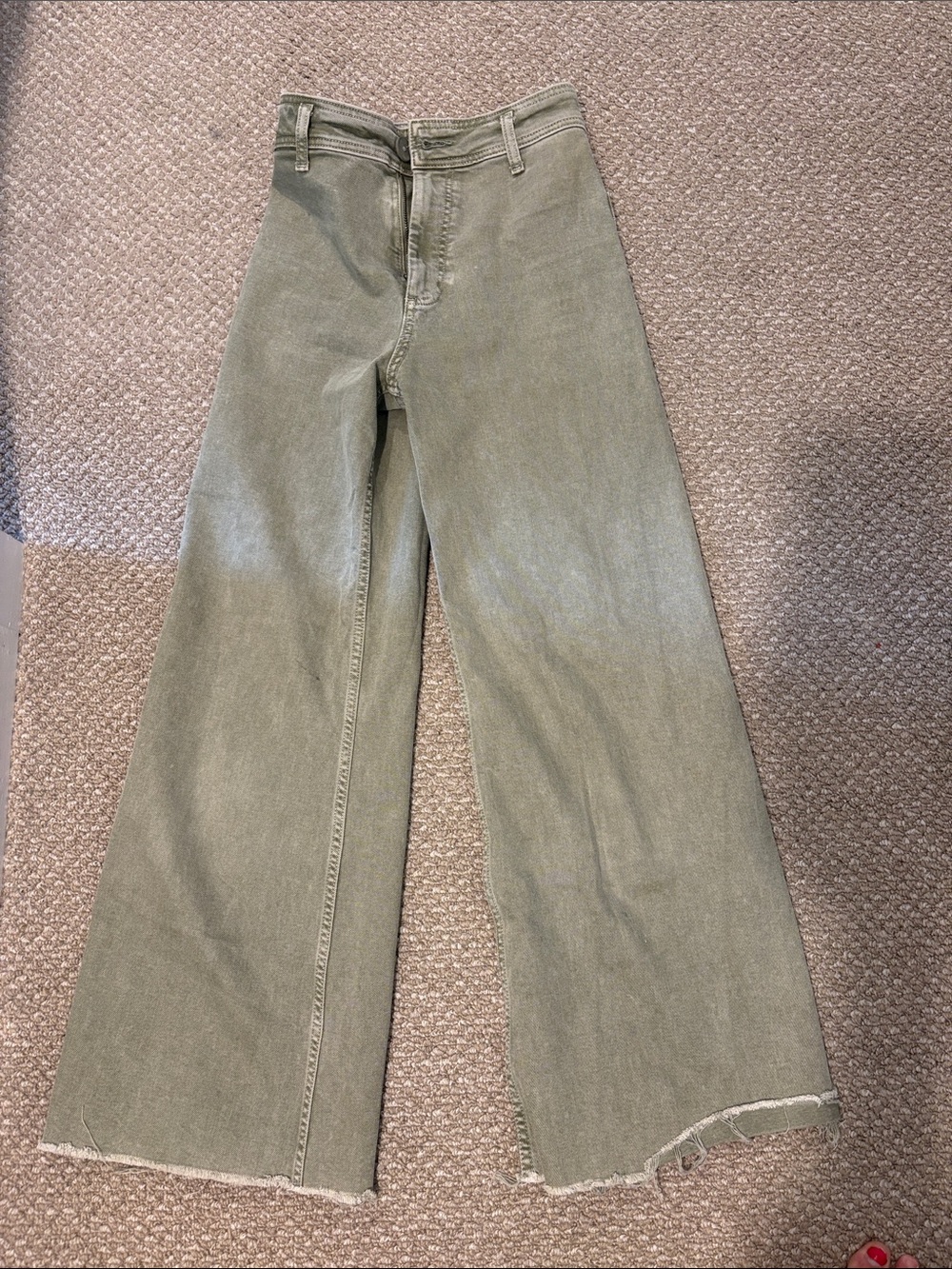 Zara Olive Green Wide-Leg High-Rise Jeans